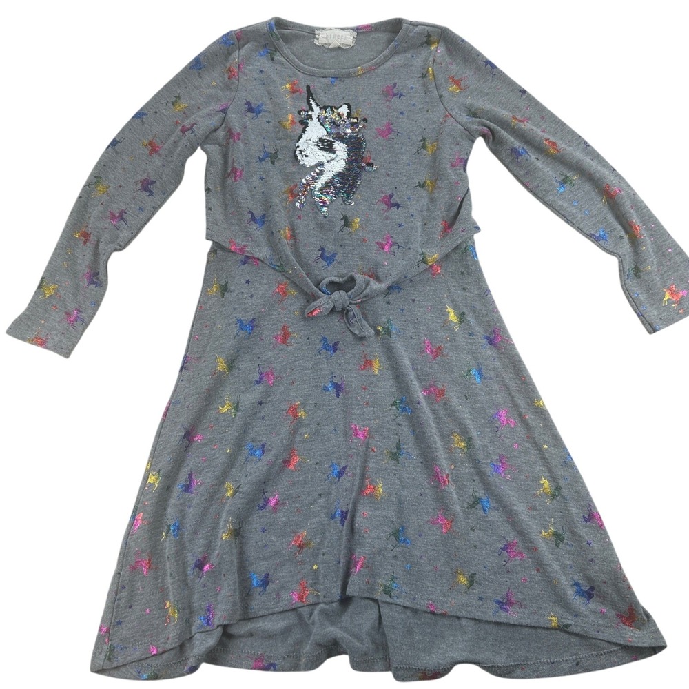 Btween Unicorn Sequin Dress‎ Girls Size 10 Grey Rainbow Glitter Whimsy Magic